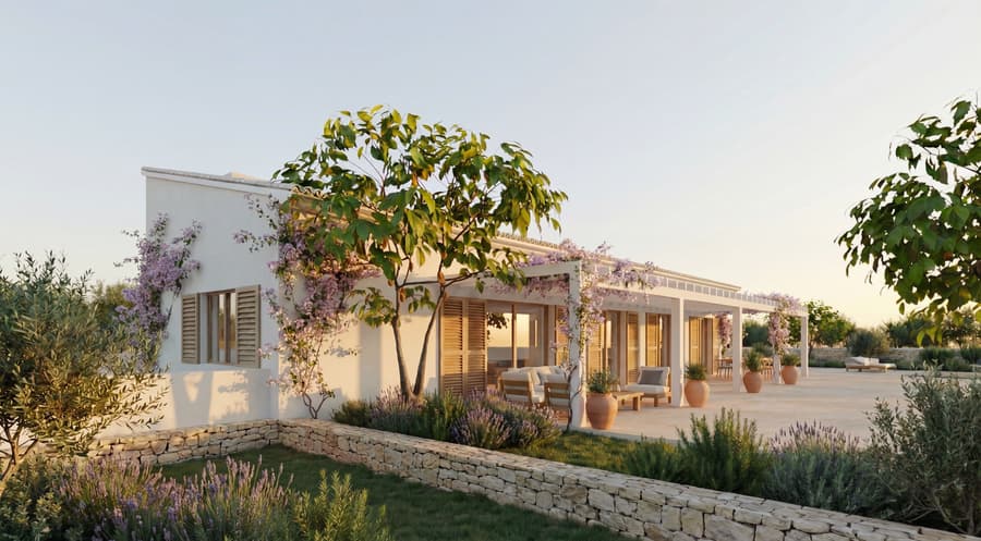 Jardín mediterráneo y pérgola, vivienda unifamiliar en Can Picafort