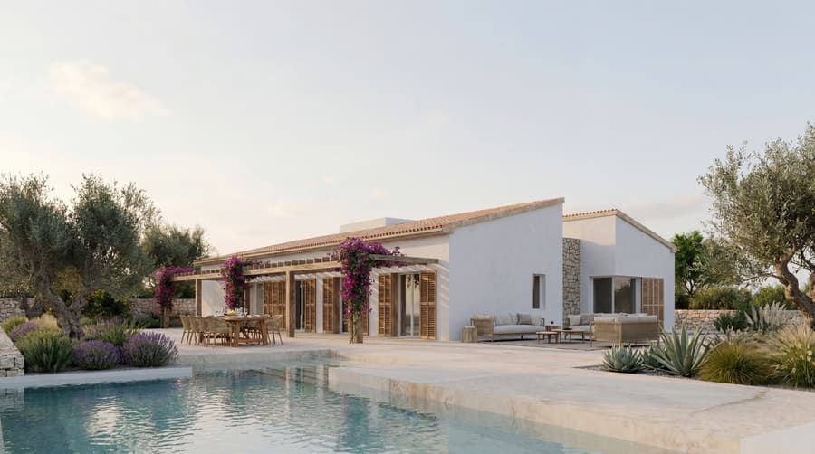 Piscina y pérgola, vivienda unifamiliar en Can Picafort