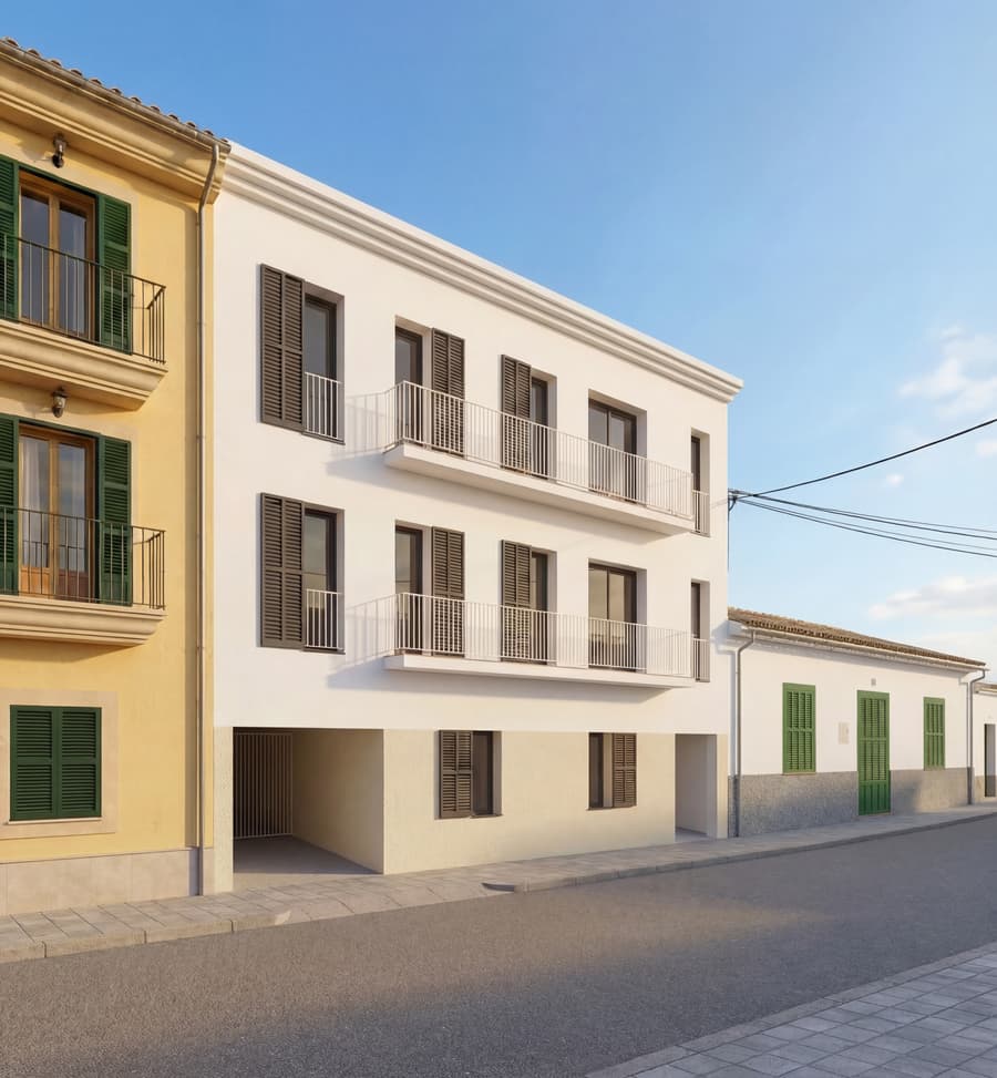 Fachada con piscina, vivienda plurifamiliar en Santa Maria del Camí