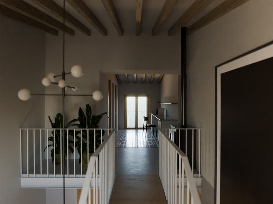 Distribuidor de planta alta con zona de estudio, Santa Teresa
