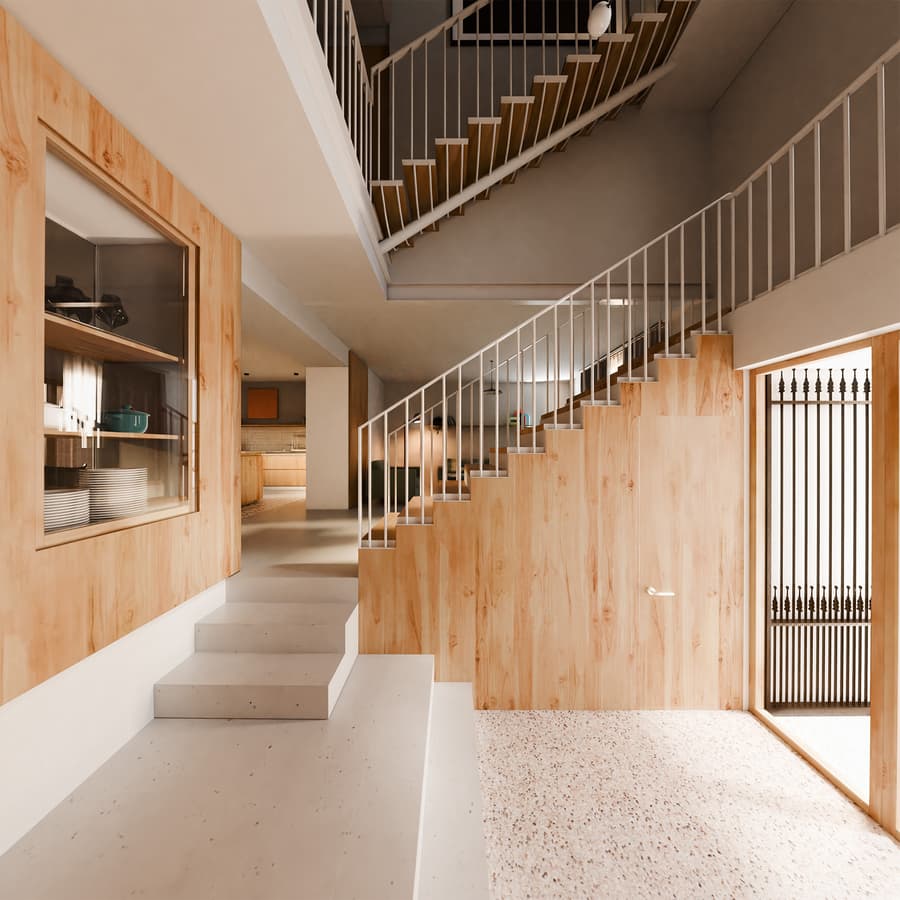 Escalera en madera y microcemento, Santa Teresa