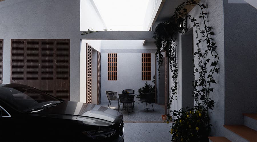 Vista del patio y zona de aparcamiento privado, Vilafranca de Bonany